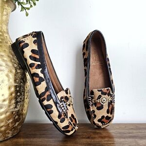 AEROSOLES Genuine Leather Calf Hair Leopard Print Flats Moccasin Design Size 9.5